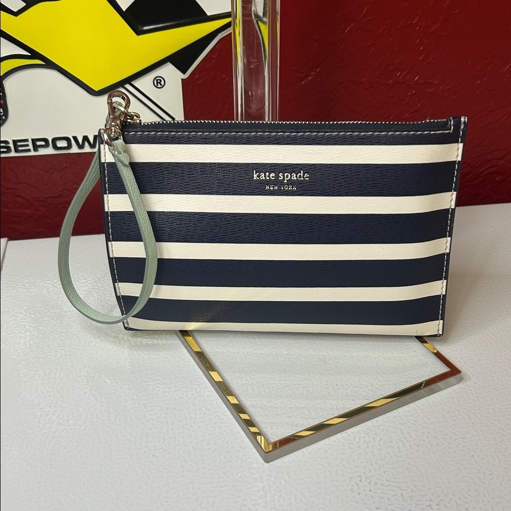 Kate Spade Navy and Cream Striped Wristlet